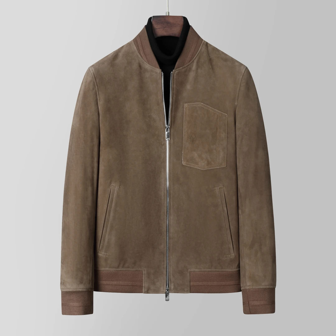 海宁真皮皮衣男士头层反绒皮棒球服夹克秋季新款小山羊皮休闲外套