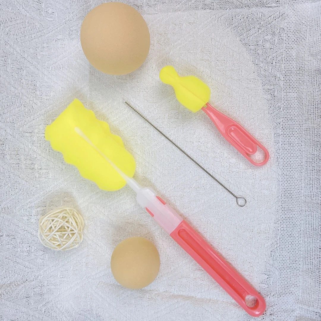 奶瓶刷高密度海绵清洁刷三件套便捷多功能易清洗晾干快可收纳杯刷