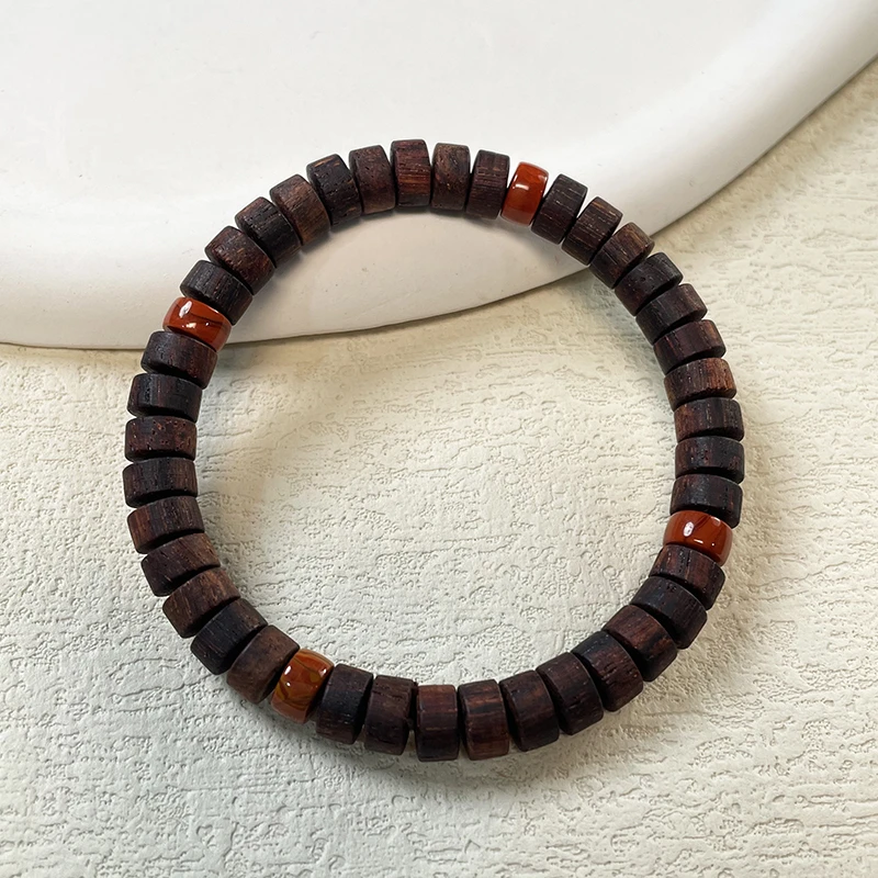 珠联帮缅甸降真香（黄油麻丝）4*7药片珠单圈手串