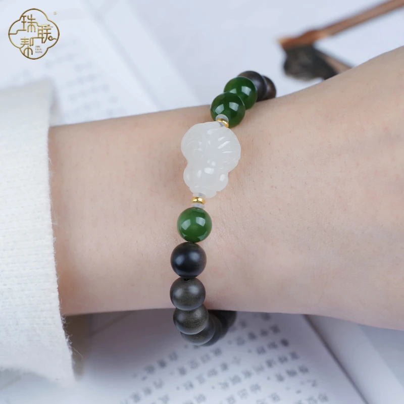 珠联帮【18K】印度老山檀香0.8阴沉大白菜单圈手串