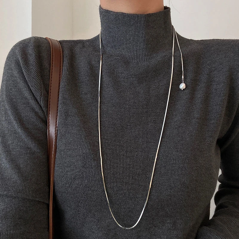 钛钢项链 超长蛇骨链项链女轻奢小众高级感毛衣链秋冬卫衣链A99