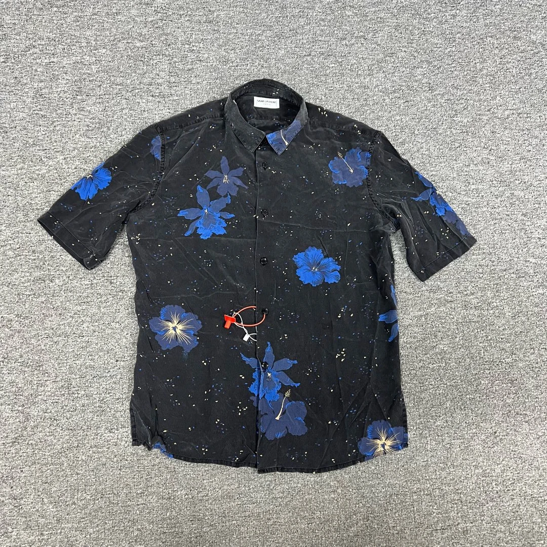 圣罗兰 YSL SLP SS21五彩木槿花桑蚕丝双绉短袖衬衫 95新 37码