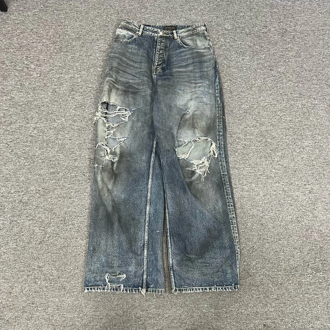 Balenciaga 巴黎世家 冰蓝破坏牛仔裤 糜烂牛王 Xs码 99新 Baggy
