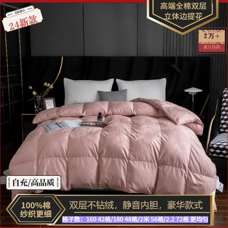 板板家!高端100%全棉贡缎提花-双层双边防绒半成品厚实自充绒被壳