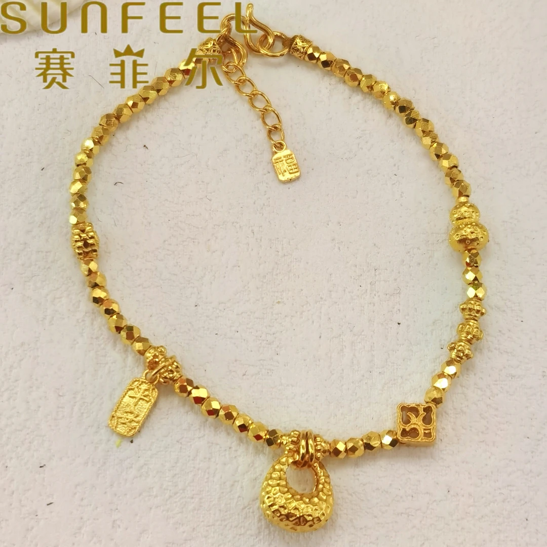 赛菲尔®足金蹦迪珠珠金锁葫芦手链送礼