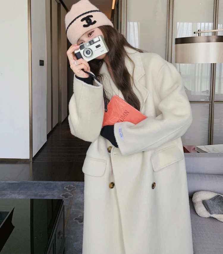 韩版宽松双面羊毛大衣加厚气质秋冬时尚百搭网红毛呢小个子