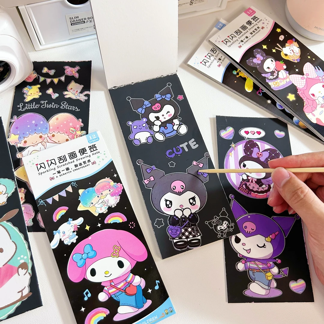 儿童闪闪刮画纸蛋仔派对便签炫彩女孩diy手工涂色本书签刮刮画本