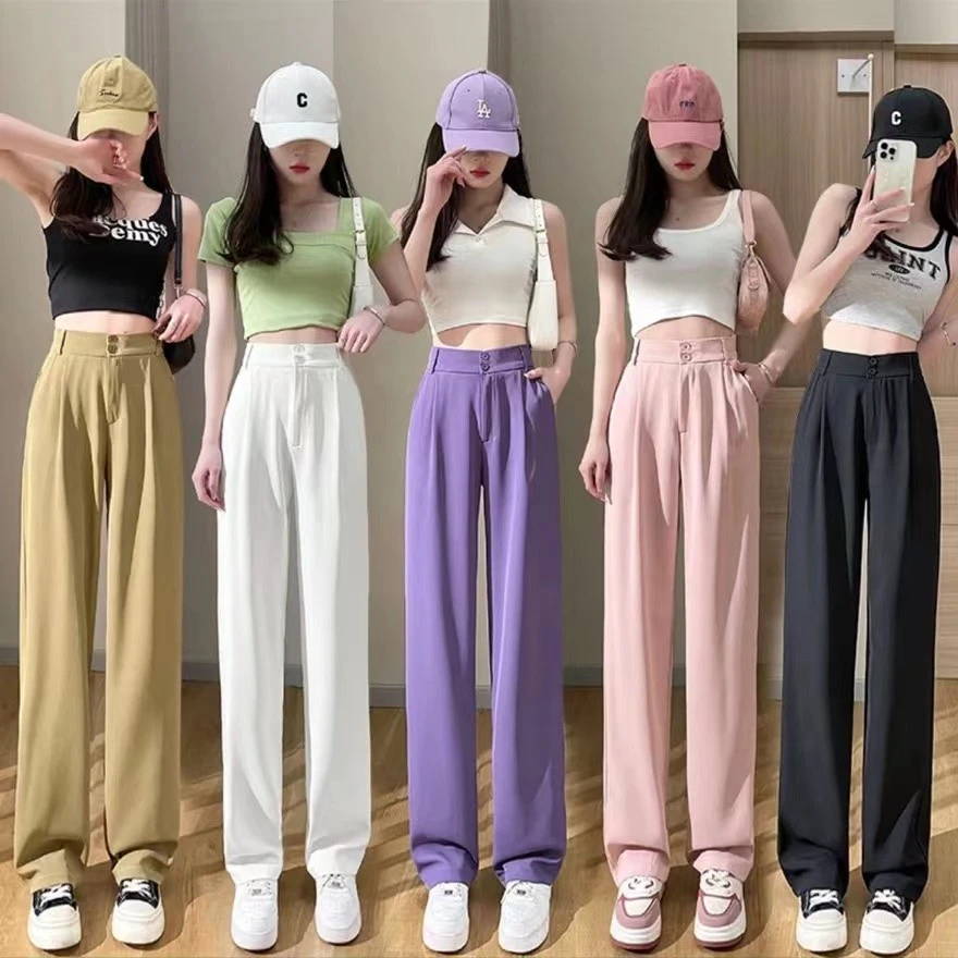 【经典双扣】新款窄版西装阔腿裤高腰百搭休闲直筒拖地裤2025新款