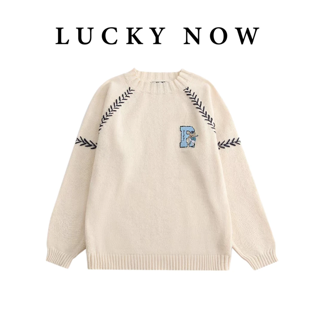 Lucky now · 宽松减龄学院风气质圆领针织长袖毛衣男女同款