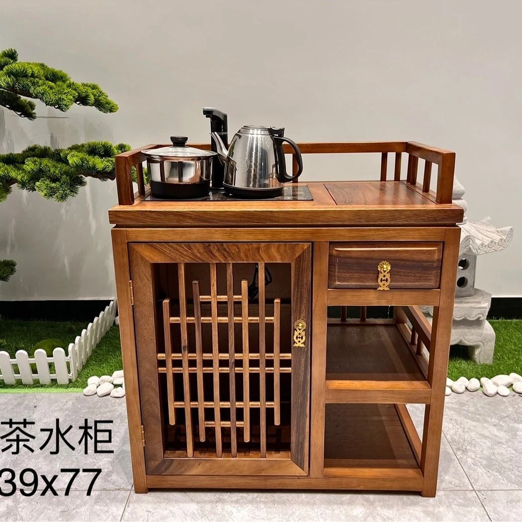 新中式南美胡桃木非纯料双喜茶水柜实木餐边柜茶桌边柜茶叶置物柜