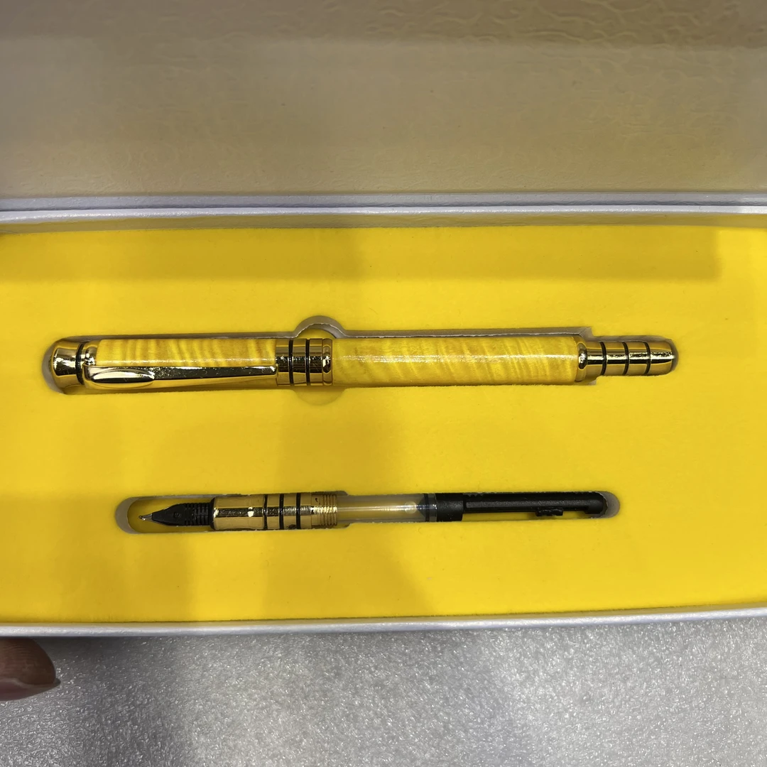 金丝楠水波纹钢笔 双用笔 配笔芯礼盒套装  商务签字笔老板笔收藏