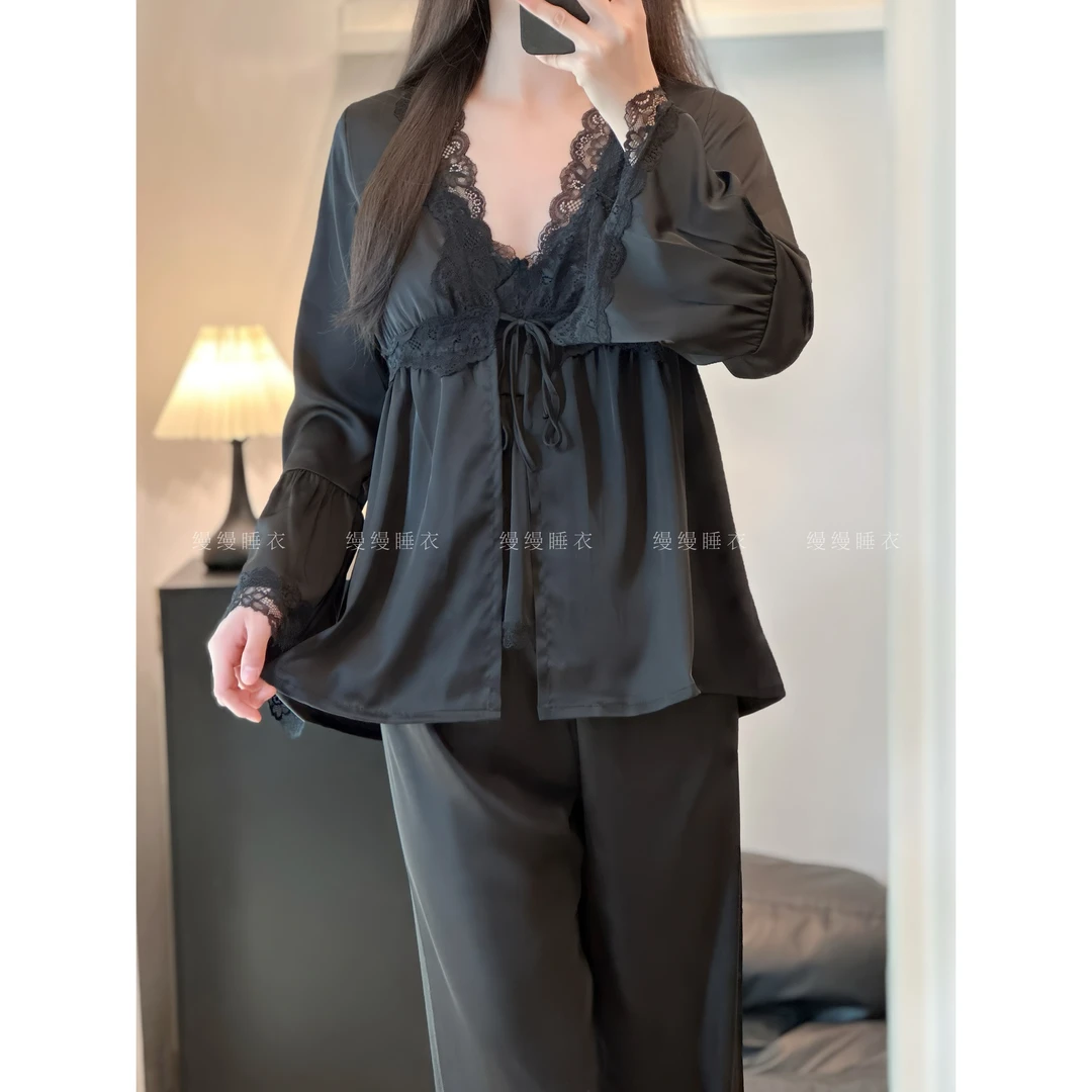 【柏林少女】露思同款秋季新款法式蕾丝气质性感轻奢薄款甜美三件套