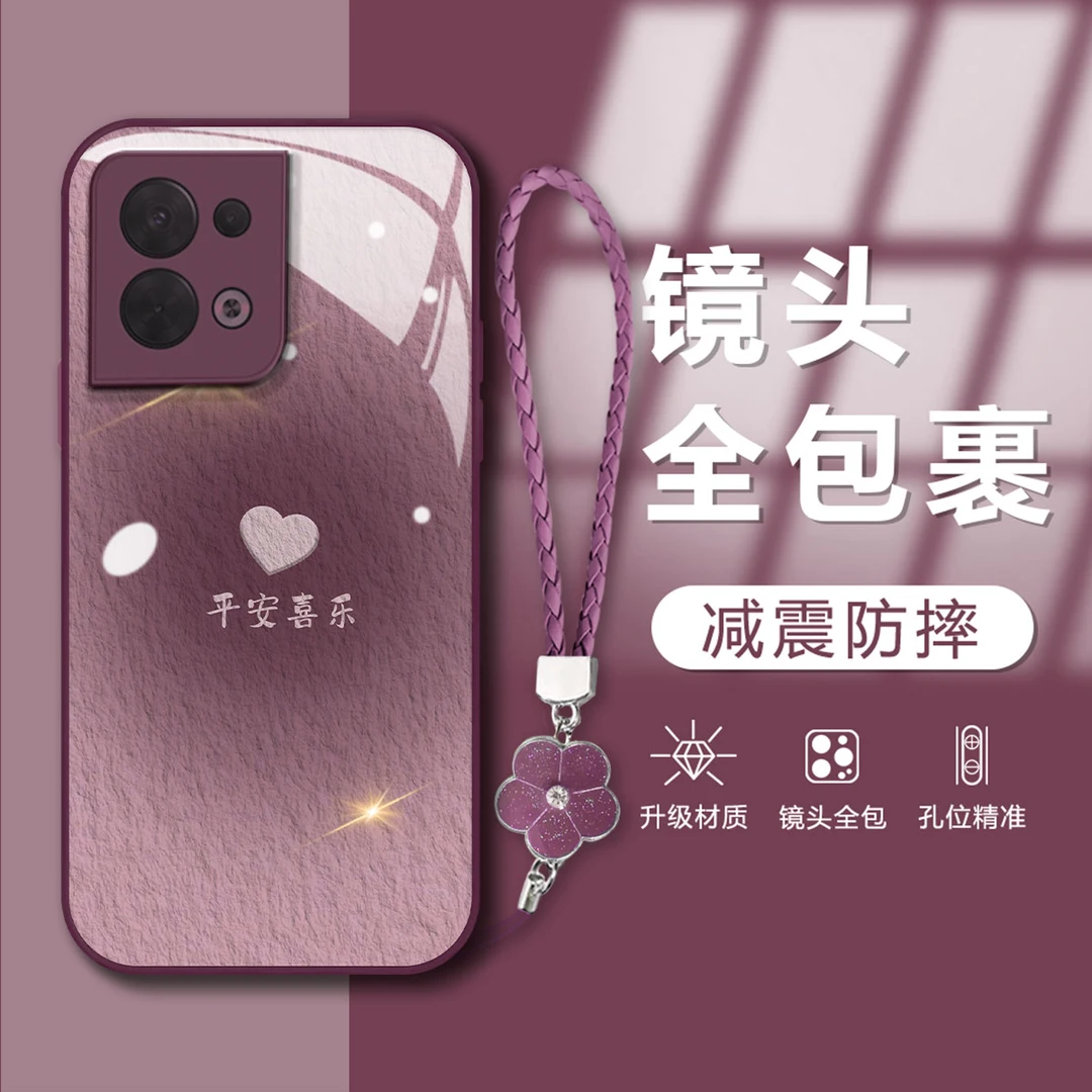 【OPPORENO8】平安喜乐金属漆玻璃创意简约防摔网红手机壳