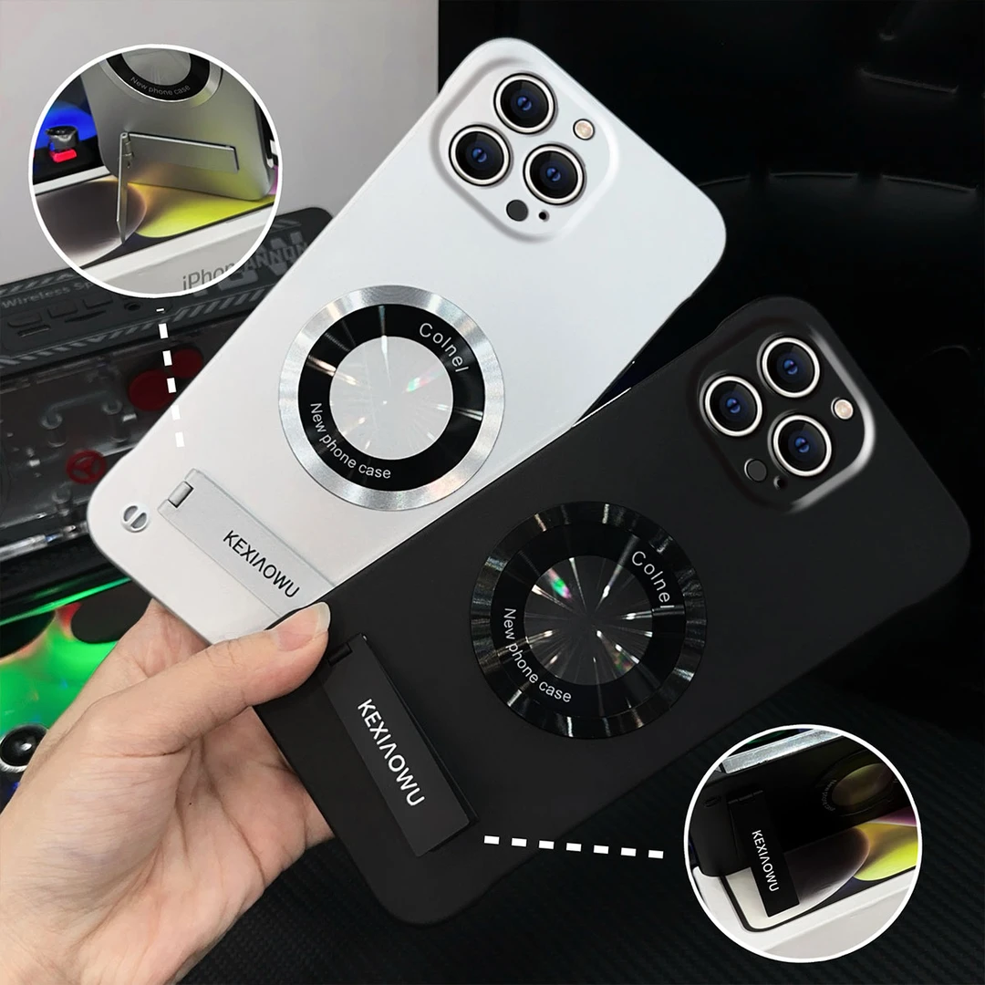 高级无边框磁吸支架手机壳适用苹果16pro华为oppo小米vivo保护壳