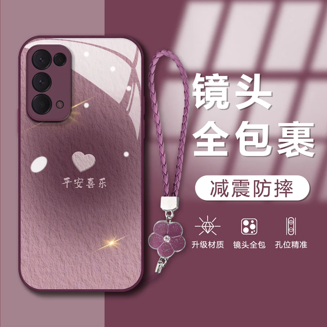 【OPPORENO5】平安喜乐金属漆玻璃创意简约防摔网红手机壳