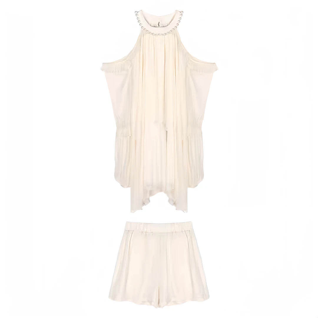 【邂逅浪漫】清凉法式气质露肩挂脖泡泡袖仙女生日A字连衣裙战袍