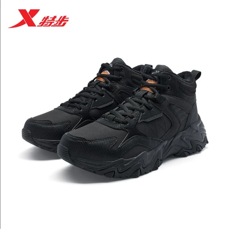 特步猫爪大棉鞋男款高帮冬季款加绒加厚大棉运动鞋977419370041