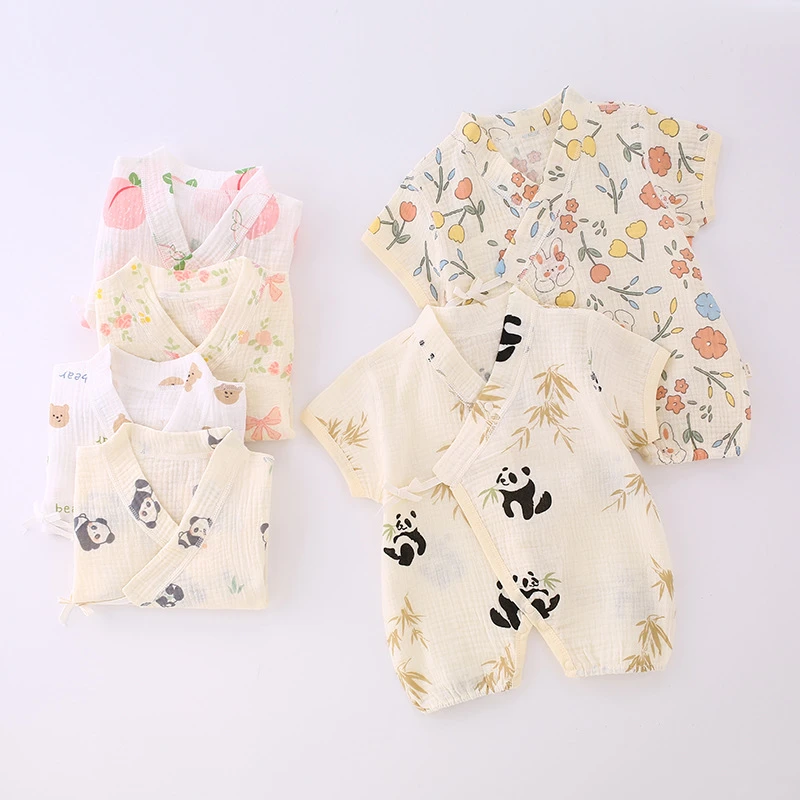 【粉丝专享】纯棉纱布哈衣夏季婴儿连体衣薄款宝宝和尚服短袖爬服