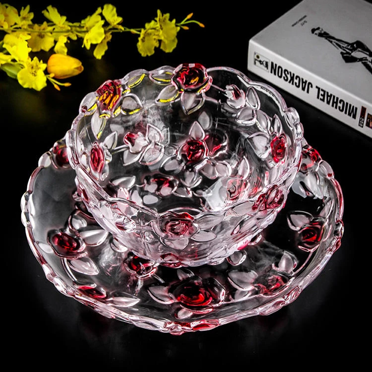 家居欧式玫瑰水晶玻璃果盘水果盘干果盘茶盘玻璃盘玻璃果盘