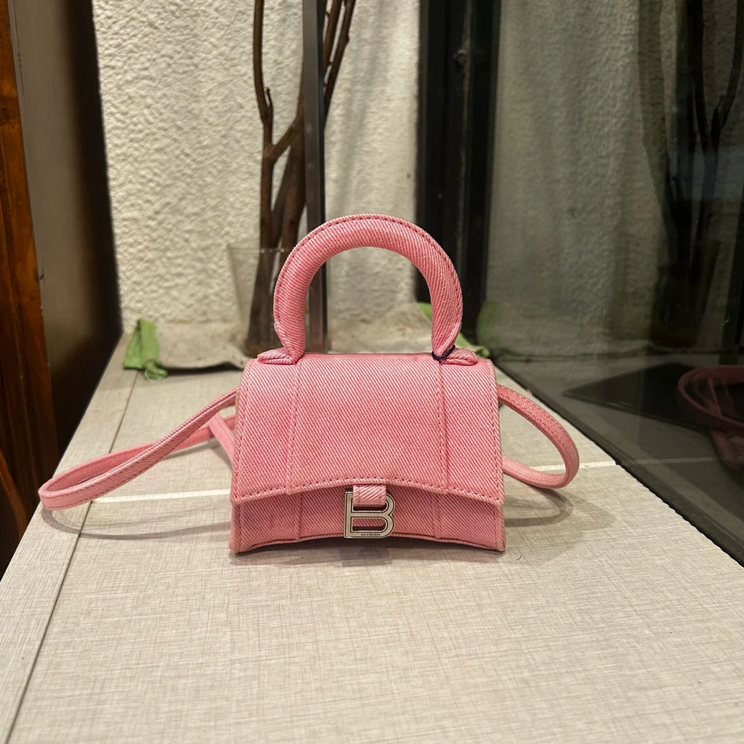 95新 Balenciaga/巴黎世家 粉色mini沙漏斜挎包