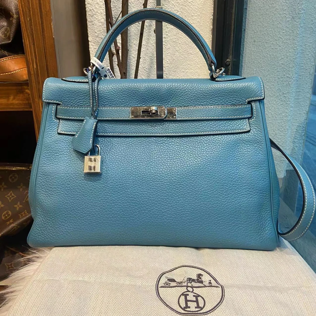 95新 Hermes/爱马仕 牛仔蓝 Kelly32 单肩包 框M 底长32
