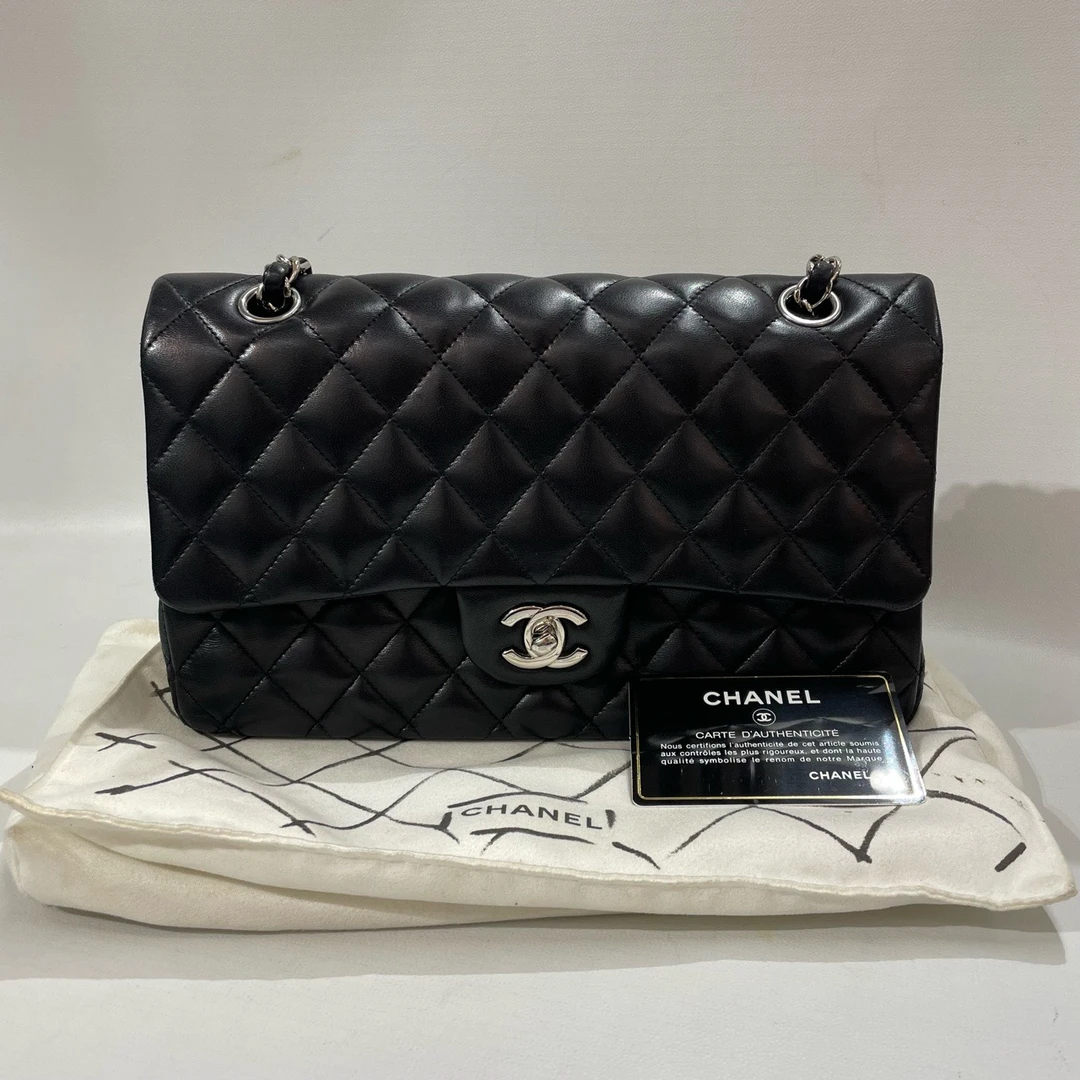 95新 Chanel/香奈儿 黑银CF中号 单肩包
