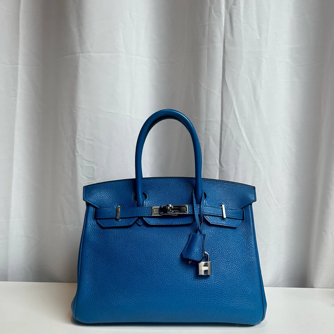 95新 Hermes/爱马仕 拆单一/Hermes birkin30蓝色框O刻锁钥匙皮牌