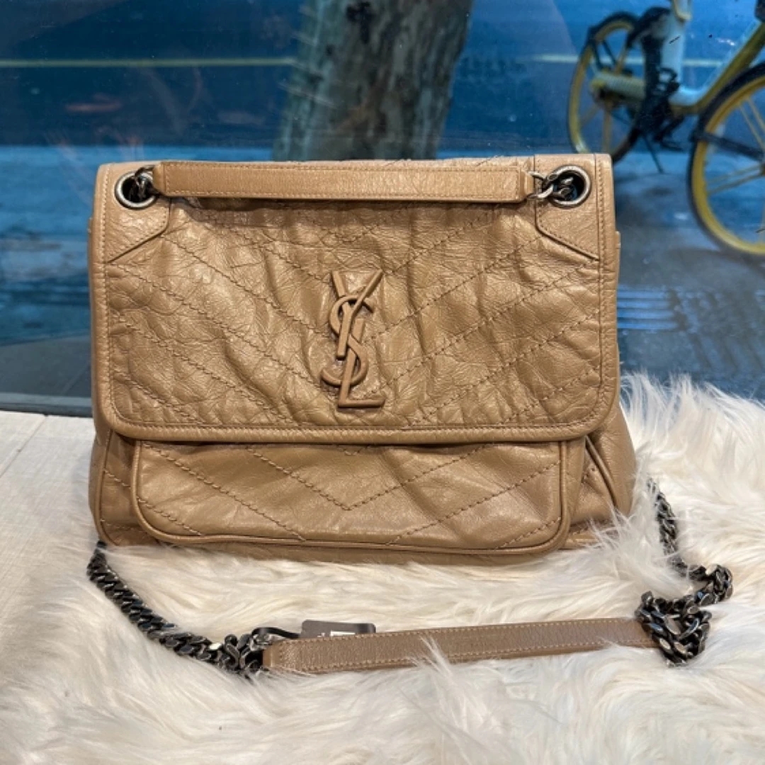 95新 YSL/圣罗兰 奶茶色Niki 单肩包