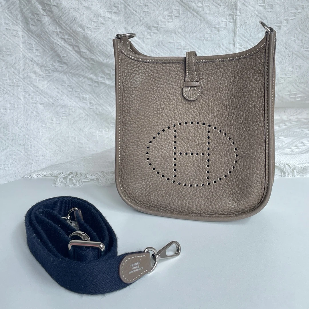 99新 Hermes/爱马仕 Mini 伊芙琳包 大象灰u刻
