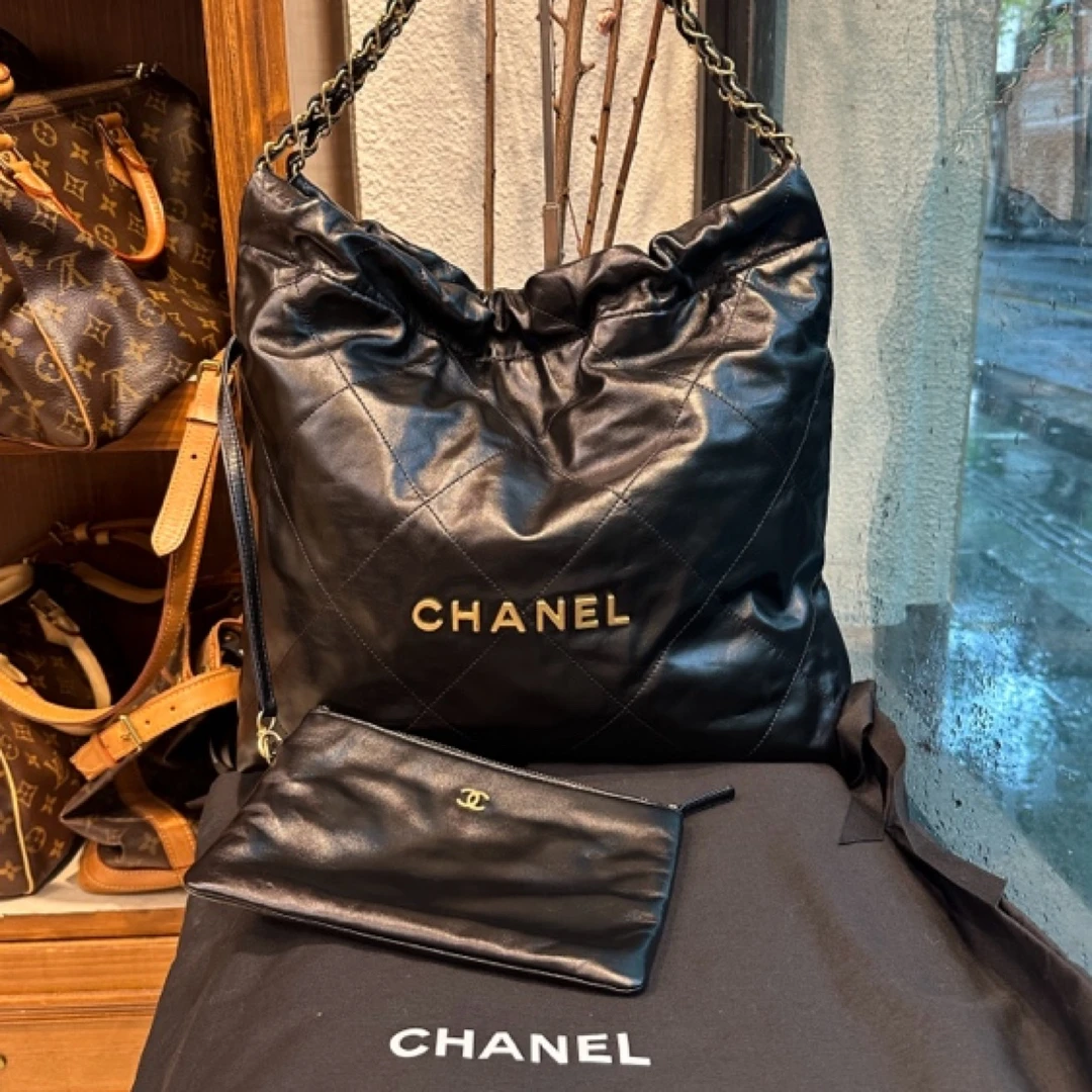 99新 Chanel/香奈儿 22bag黑金垃圾袋 24年芯片开 附尘袋、子包