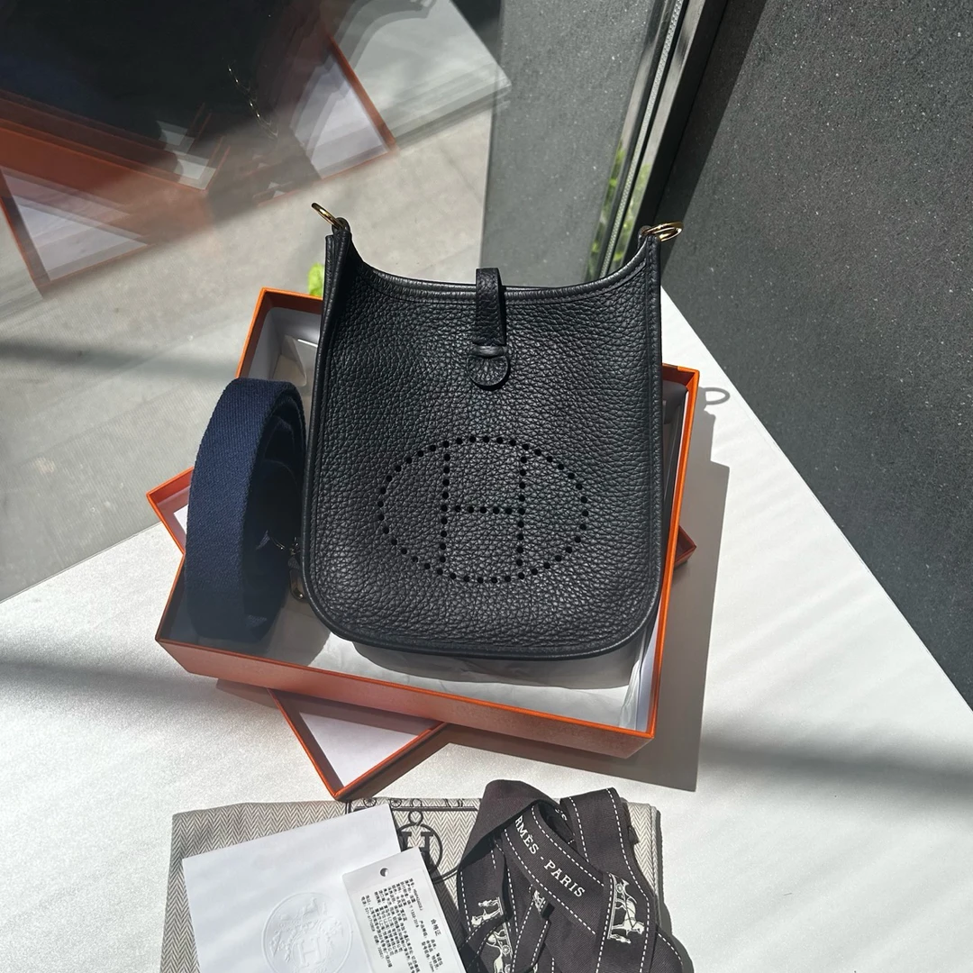99新 Hermes/爱马仕 Mini 伊芙琳包 水兵蓝 B刻全套