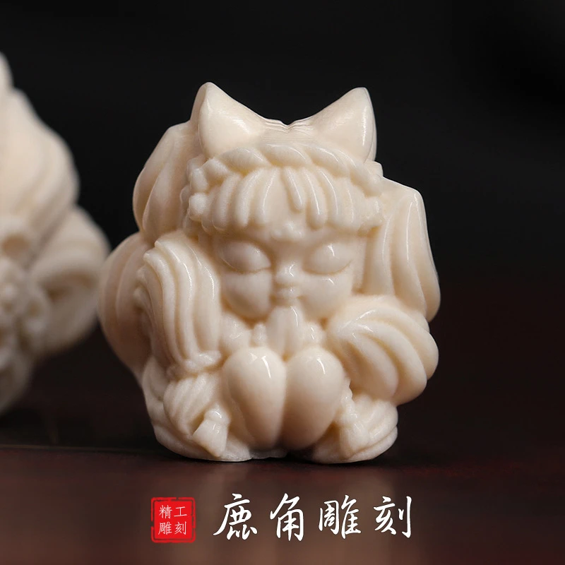 鹿角雕刻手工配饰九尾狐狸吊坠挂件文玩佛珠手串配件散珠diy饰品