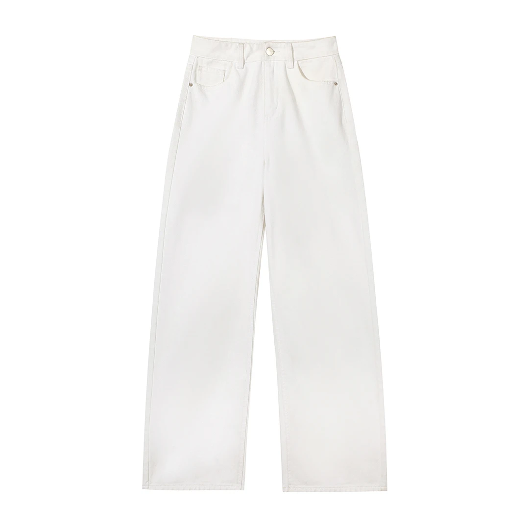 LICKYSENIOR 高克重优质纯棉 阔腿宽松直筒白色牛仔裤