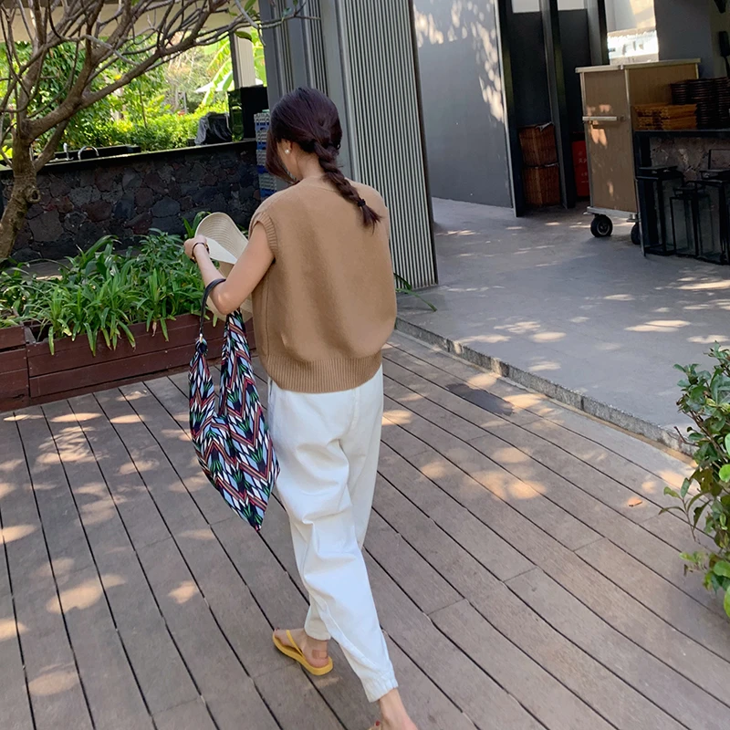 LICKYSENIOR 定染色彩松紧高腰牛仔裤女早春宽松哈伦裤显瘦九分裤