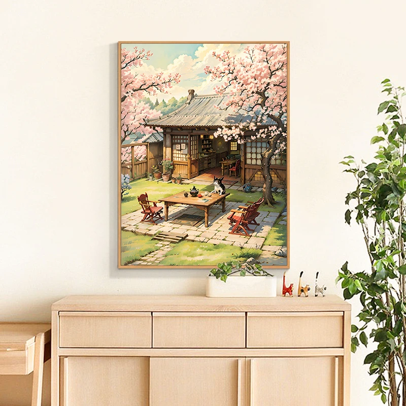 古风桃花园 五代画板DIY数字油画古典新居手绘填色卧室客厅装饰画