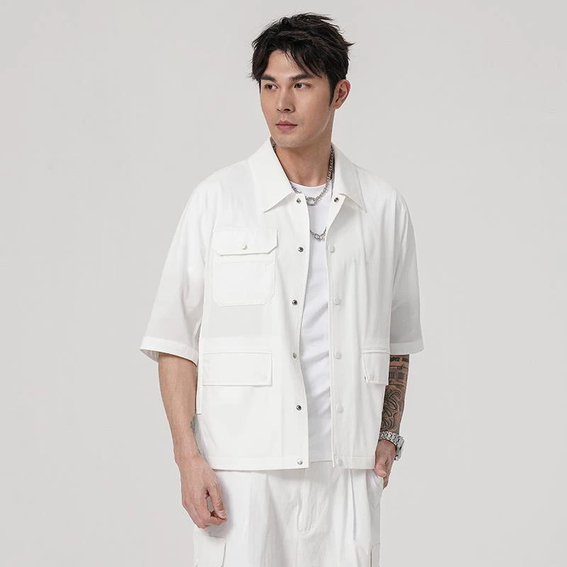 JDV男装春夏新品商场同款白色方领中袖夹克茄克外套SSJ3058