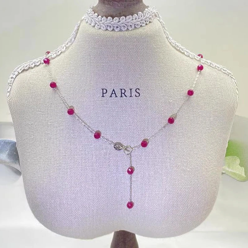 钛钢锆石项链 经典红宝漫天星项链时尚红色素款坠链