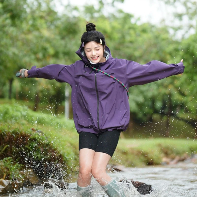 临典紫色冲锋衣款外套女2025春秋款美式三合一可拆卸户外川西穿搭