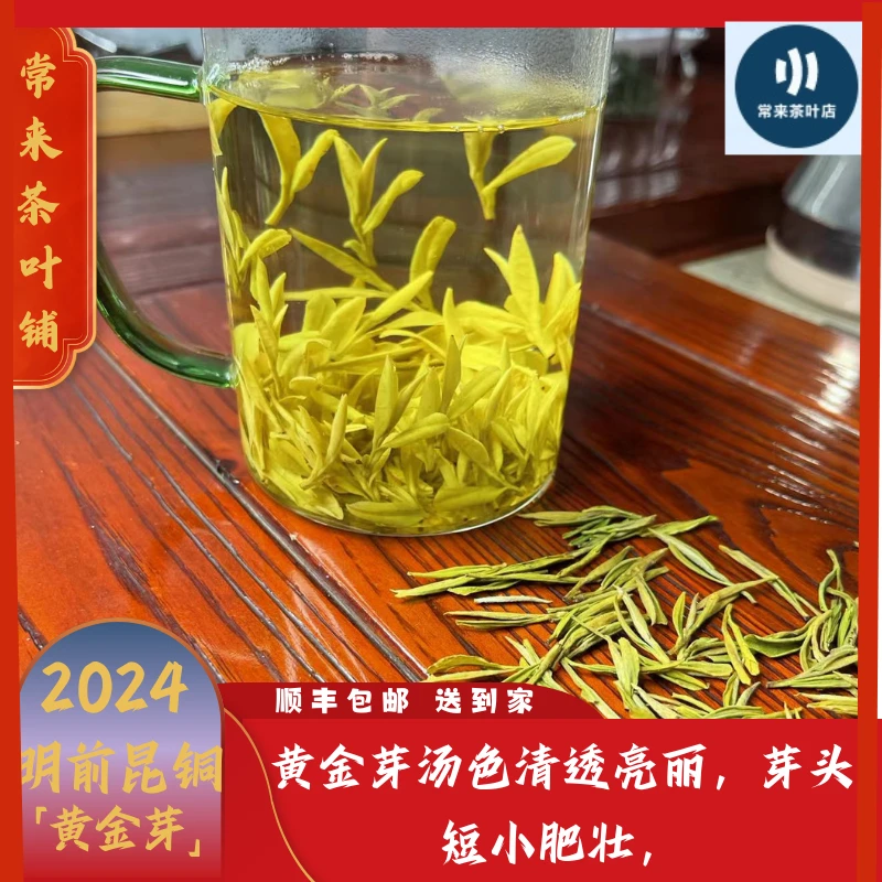 明前昆铜黄金芽汤色清透亮丽，芽头短小肥壮