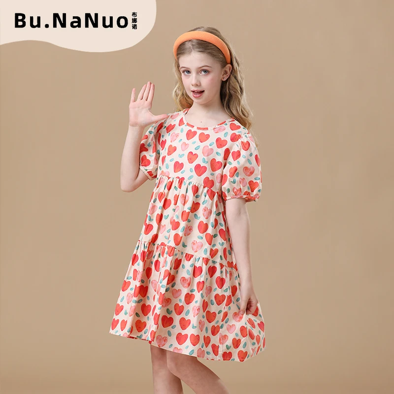 爱心涂鸦女童设计师款碎花2024夏纯棉夏装大童公主裙女孩