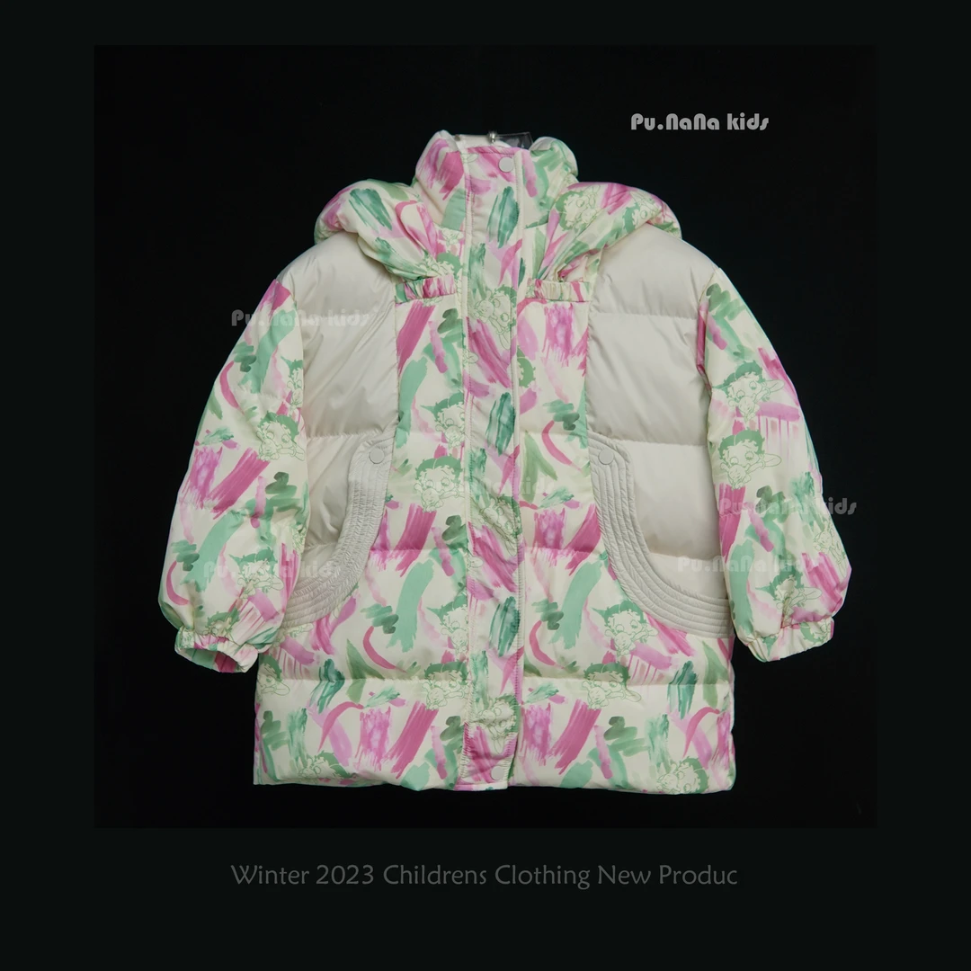 女童极寒中长款羽绒服气质冬装连帽羽绒儿童时尚潮流加厚大童炫彩