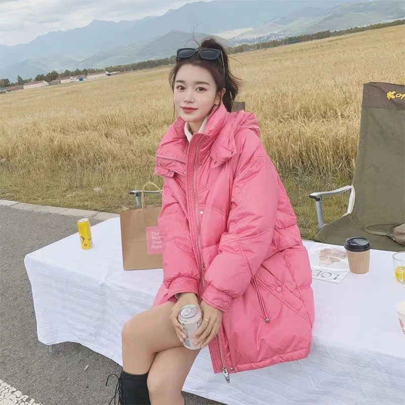 波司豋2023年冬季新款韩版羽绒服服女中长款时尚粉色加厚连帽宽松