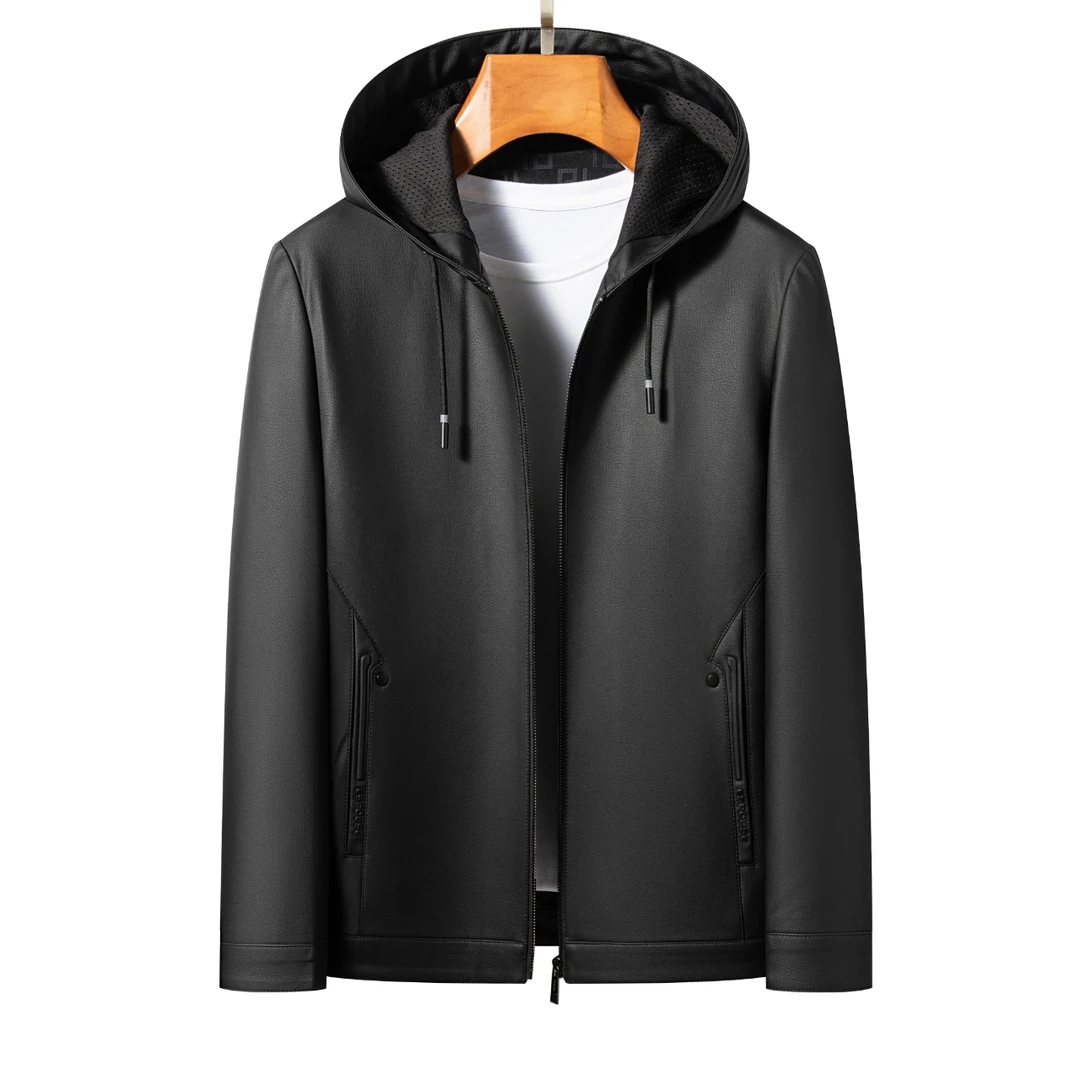 【银翅狐】新款男士连帽一体皮衣夹克休闲外套YCH001