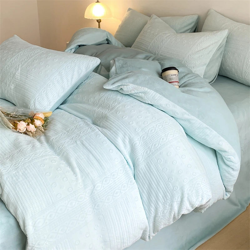 A类牛奶绒保暖加厚四件套床上用品加绒被罩套床单学生宿舍三件套