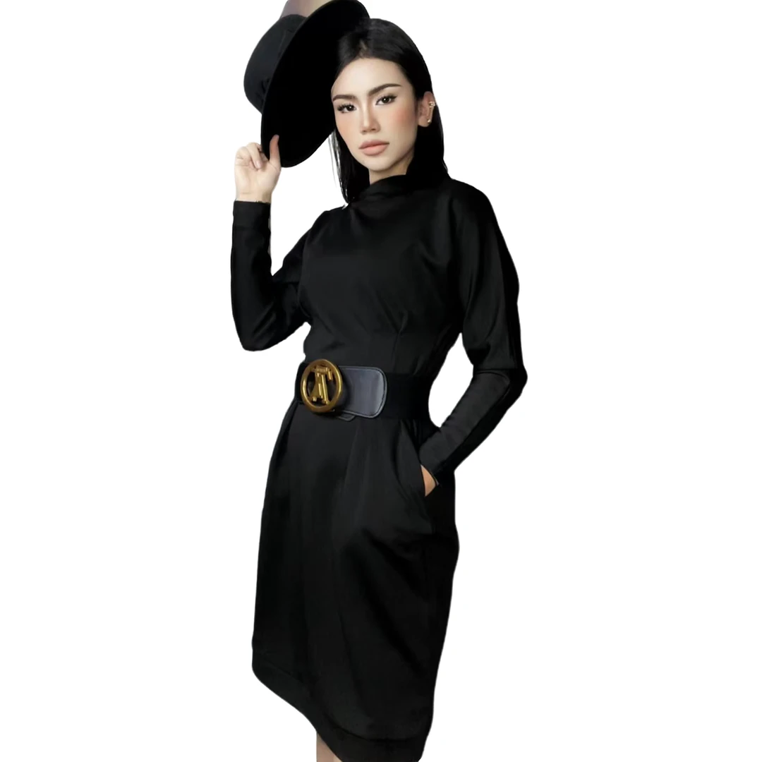 时尚气质配腰带连衣裙