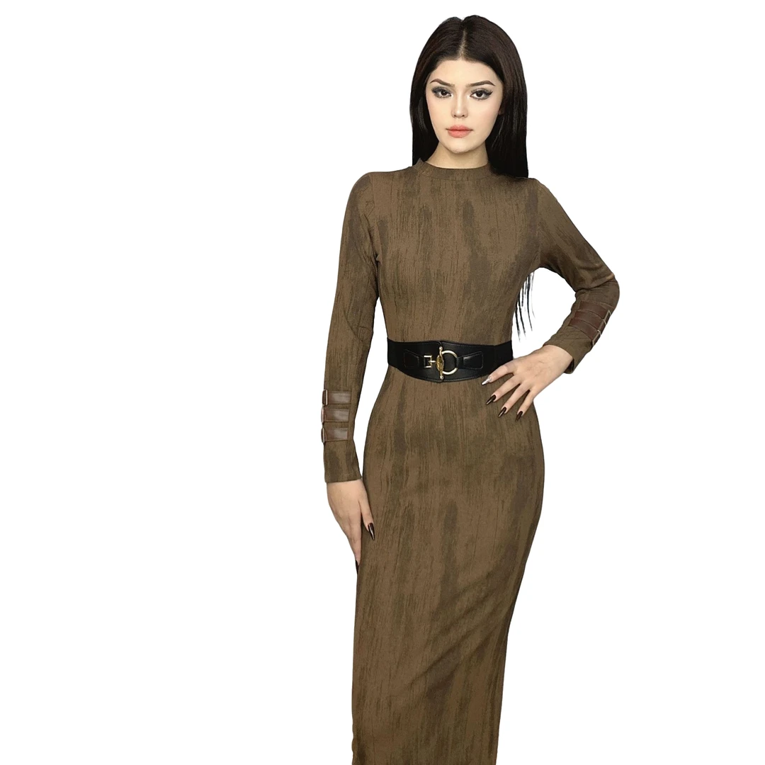 时尚百搭带腰带连衣裙