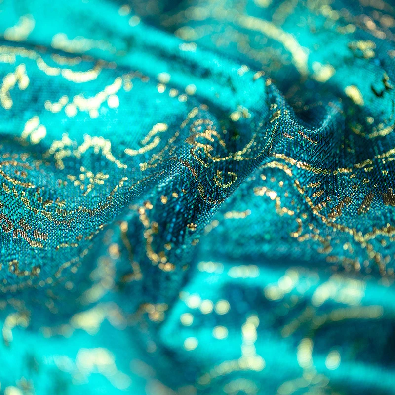 梭织提花面料DIY服装设计新中式旗袍唐装马甲布料家纺桌布碧金色