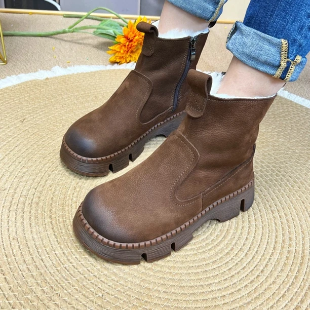 SGCN淞哥潮牛品牌手工真皮复古厚底女士圆头休闲马丁靴8688-3