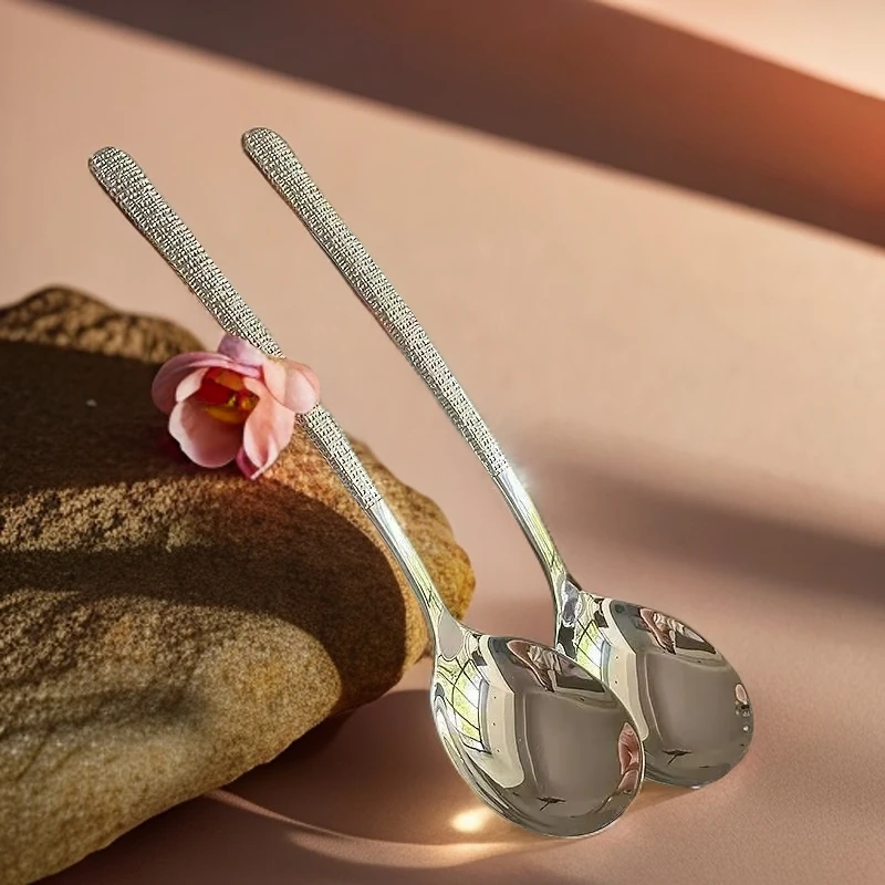 搅拌调羹汤勺子西瓜勺长柄勺家用厨房冰裂纹餐勺吃饭勺家庭餐具