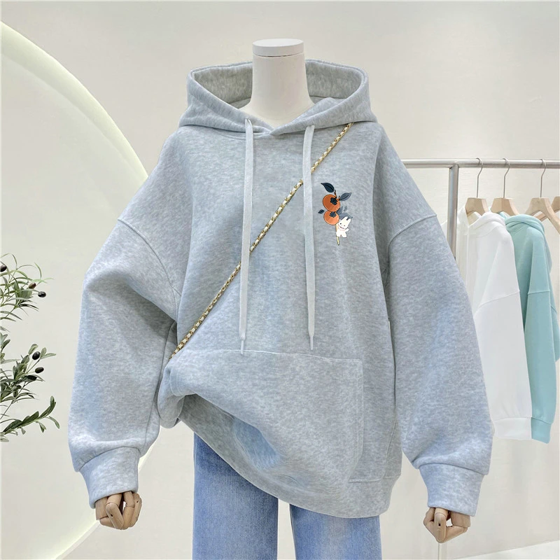 秋冬新款宽松胖mm加绒加厚连帽卫衣女设计感小众休闲大码外套上衣